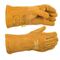 Welding glove with straight and reinforced thumb for better handling of MIG guns made of shoulder-cow-split Golden Brown™ leather